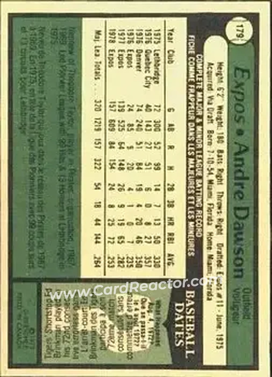 1979 O-Pee-Chee #179 - Andre Dawson - Montreal Expos