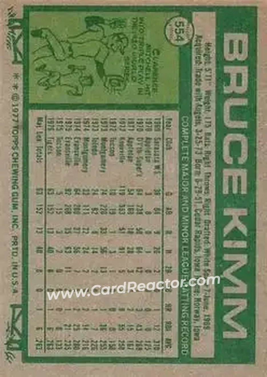 1977 Topps #554 - Bruce Kimm - Detroit Tigers