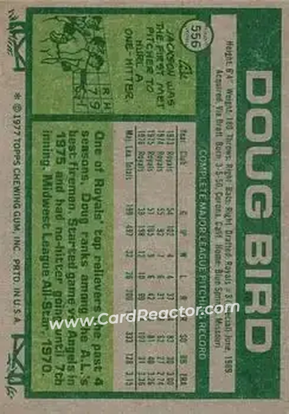 1977 Topps #556 - Doug Bird - Kansas City Royals