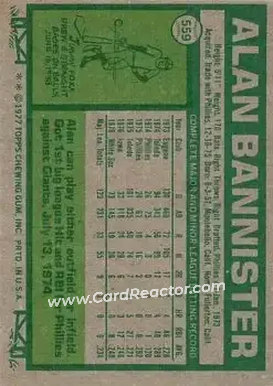 1977 Topps #559 - Alan Bannister - Chicago White Sox