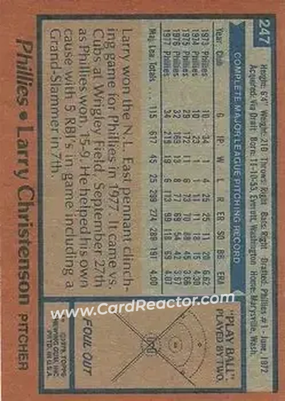 1978 Topps #247 - Larry Christenson - Philadelphia Phillies
