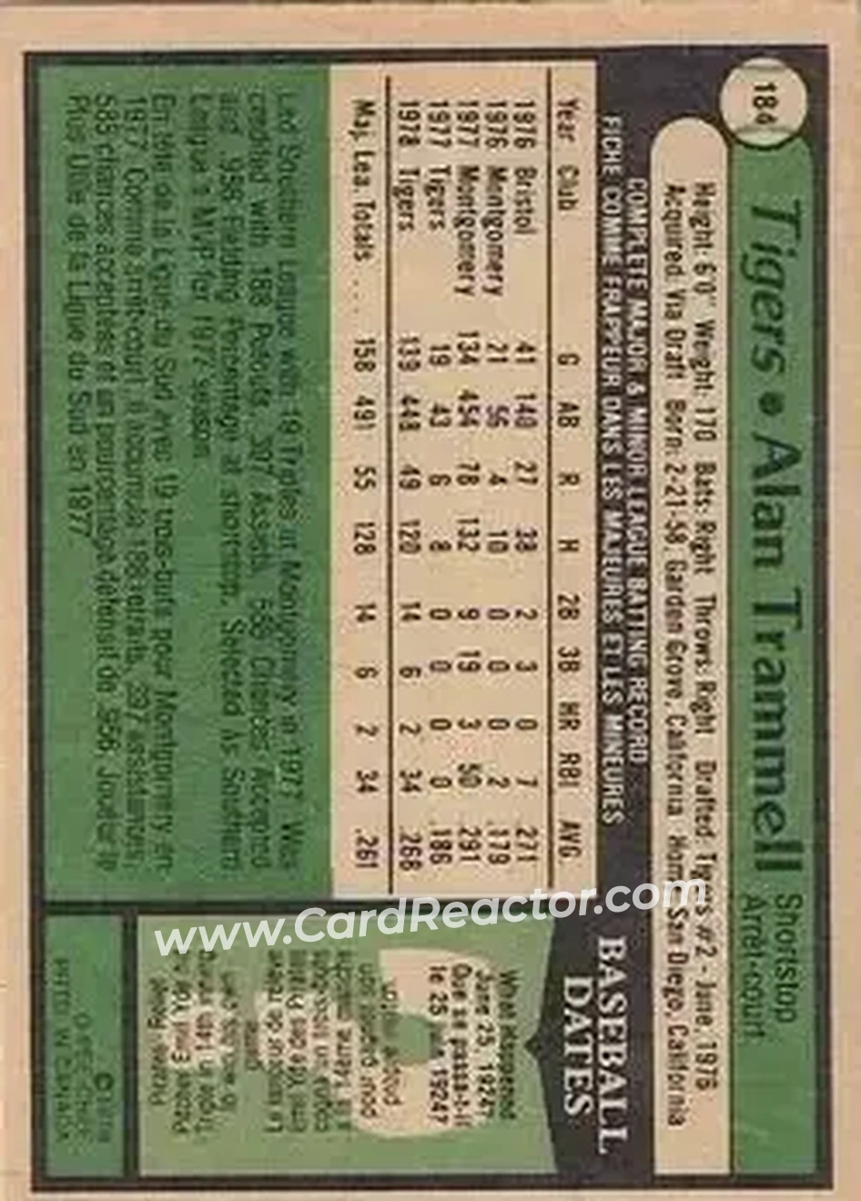 1979 O-Pee-Chee #184 - Alan Trammell - Detroit Tigers