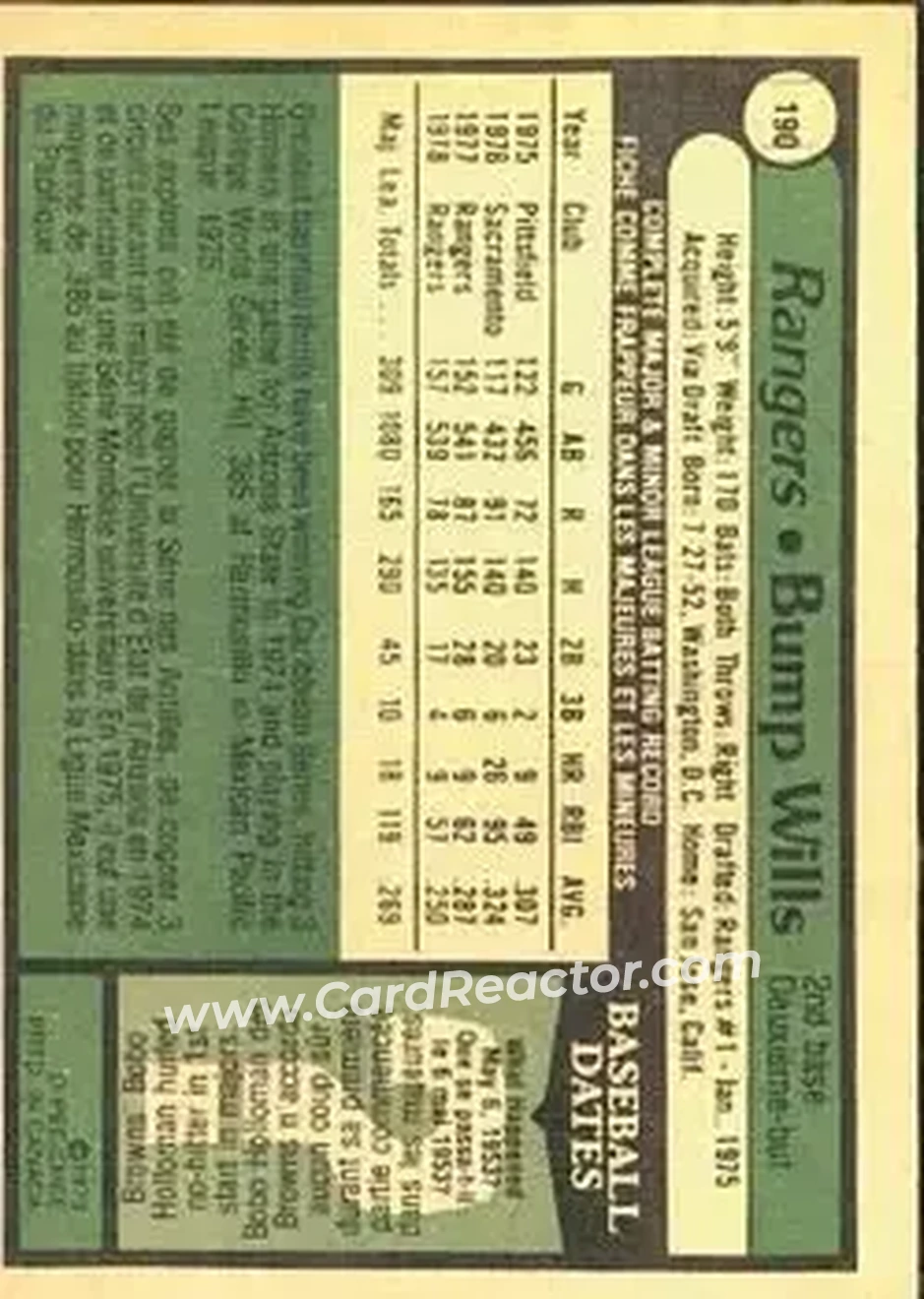 1979 O-Pee-Chee #190 - Bump Wills - Texas Rangers