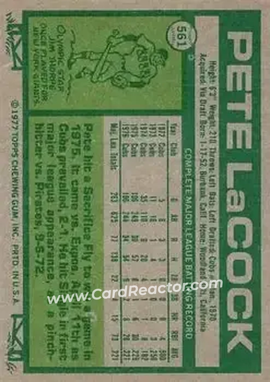 1977 Topps #561 - Pete LaCock - Chicago Cubs