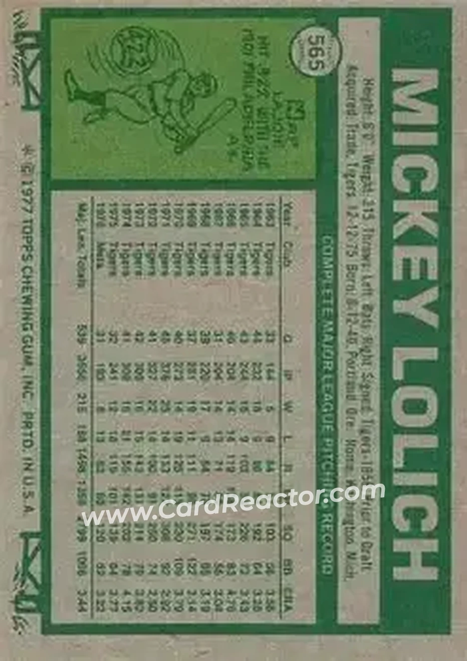 1977 Topps #565 - Mickey Lolich - New York Mets