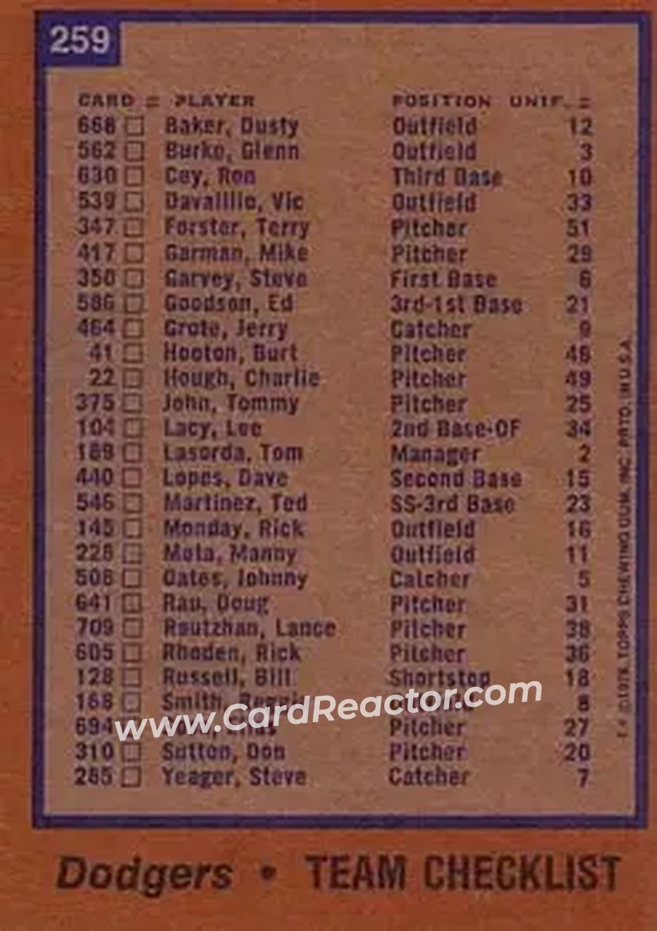 Back of Card #259