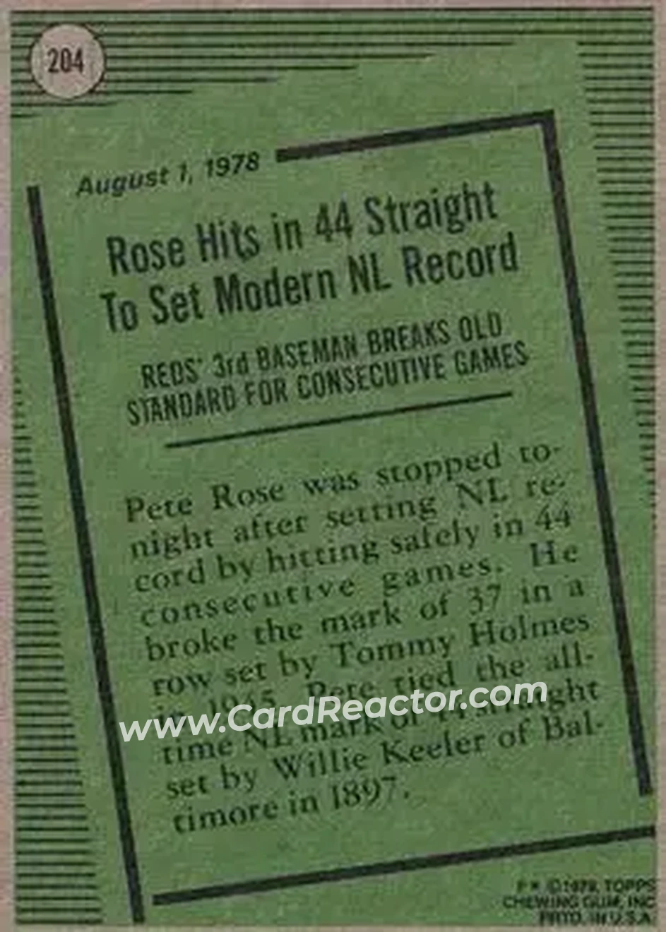 Back of Pete Rose