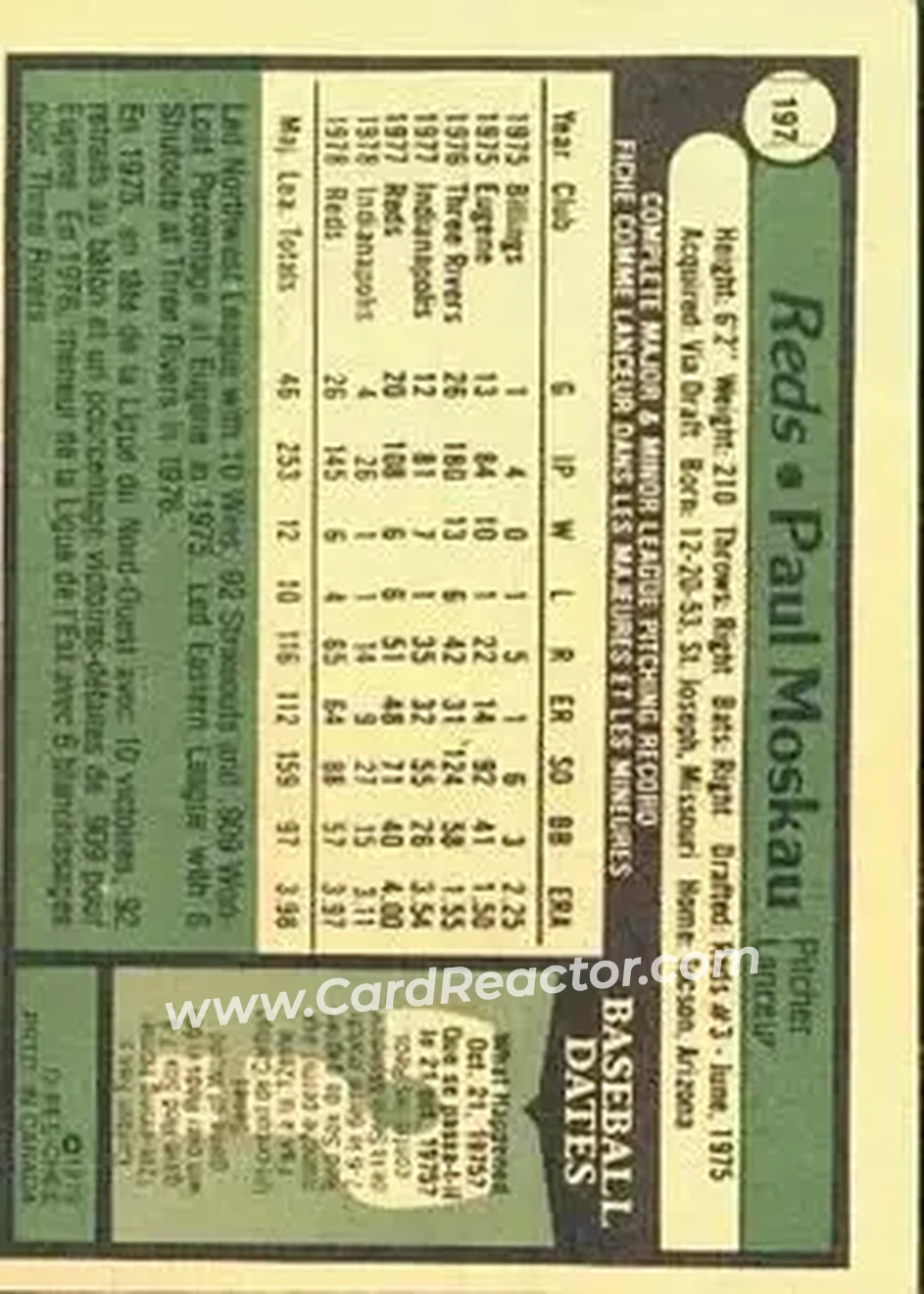 1979 O-Pee-Chee #197 - Paul Moskau - Cincinnati Reds