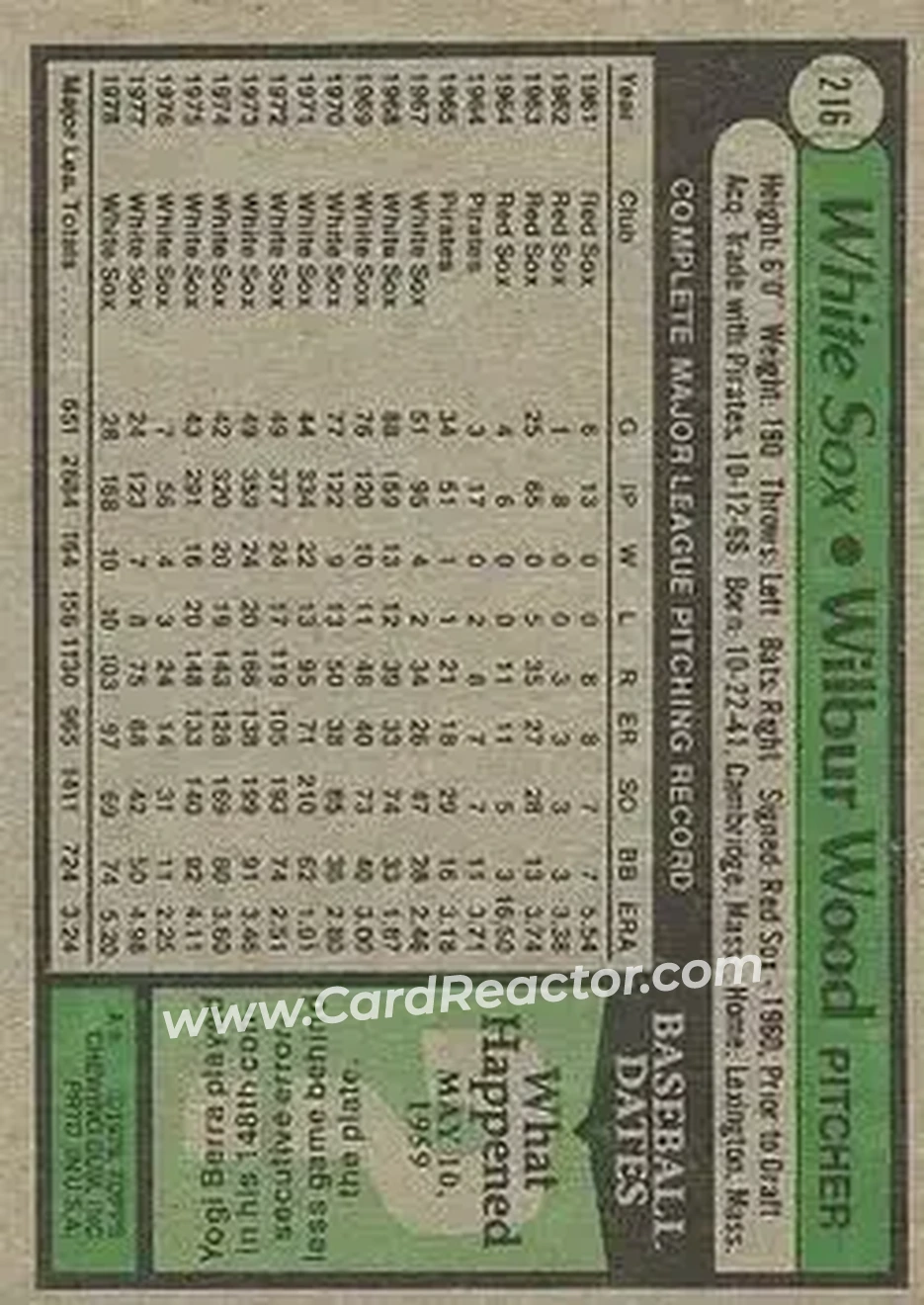1979 Topps #216 - Wilbur Wood - Chicago White Sox