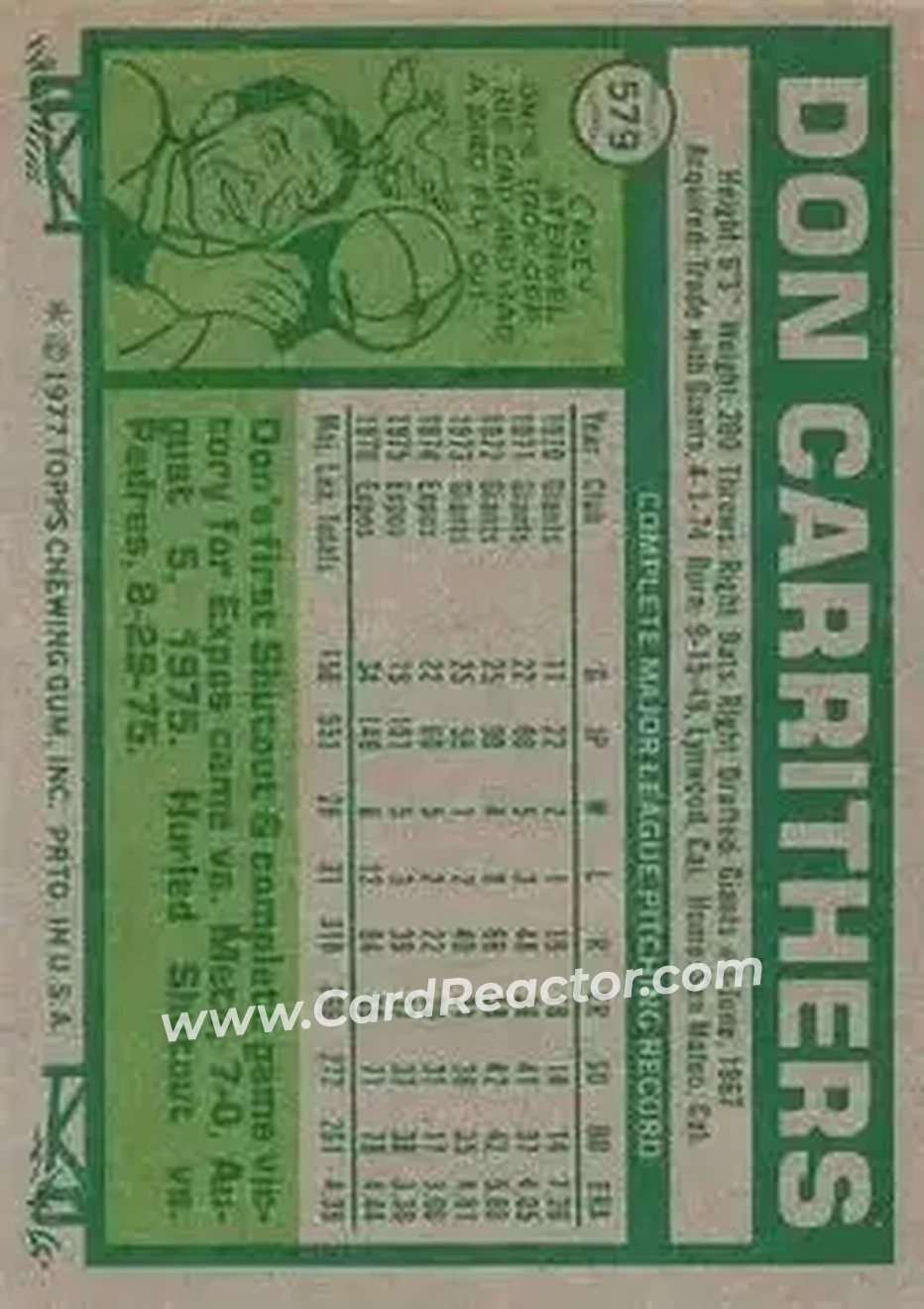 1977 Topps #579 - Don Carrithers - Montreal Expos