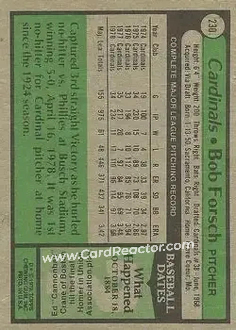 1979 Topps #230 - Bob Forsch - St. Louis Cardinals 1979 Topps #230 - Bob Forsch - St. Louis Cardinals