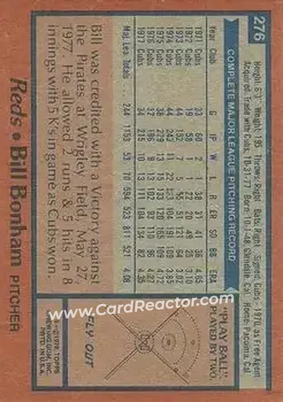 1978 Topps #276 - Bill Bonham - Cincinnati Reds