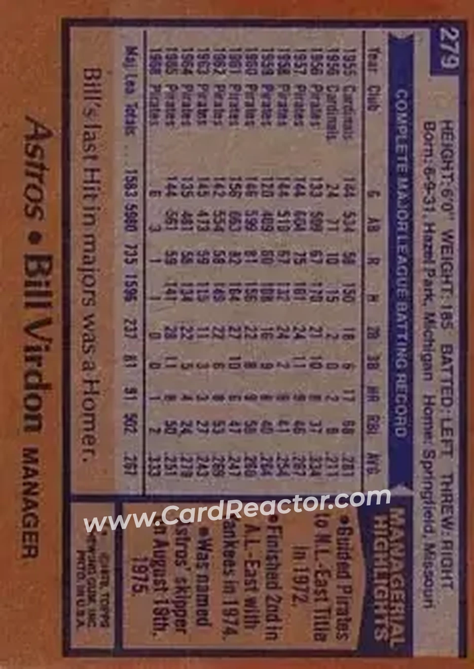 Back of Bill Virdon