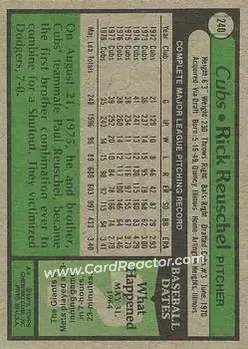 1979 Topps #240 - Rick Reuschel - Chicago Cubs