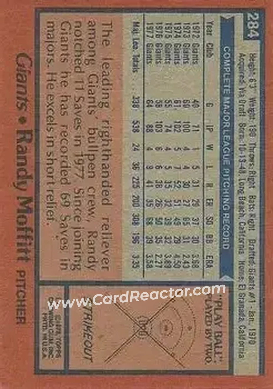 1978 Topps #284 - Randy Moffitt - San Francisco Giants 1978 Topps #284 - Randy Moffitt - San Francisco Giants