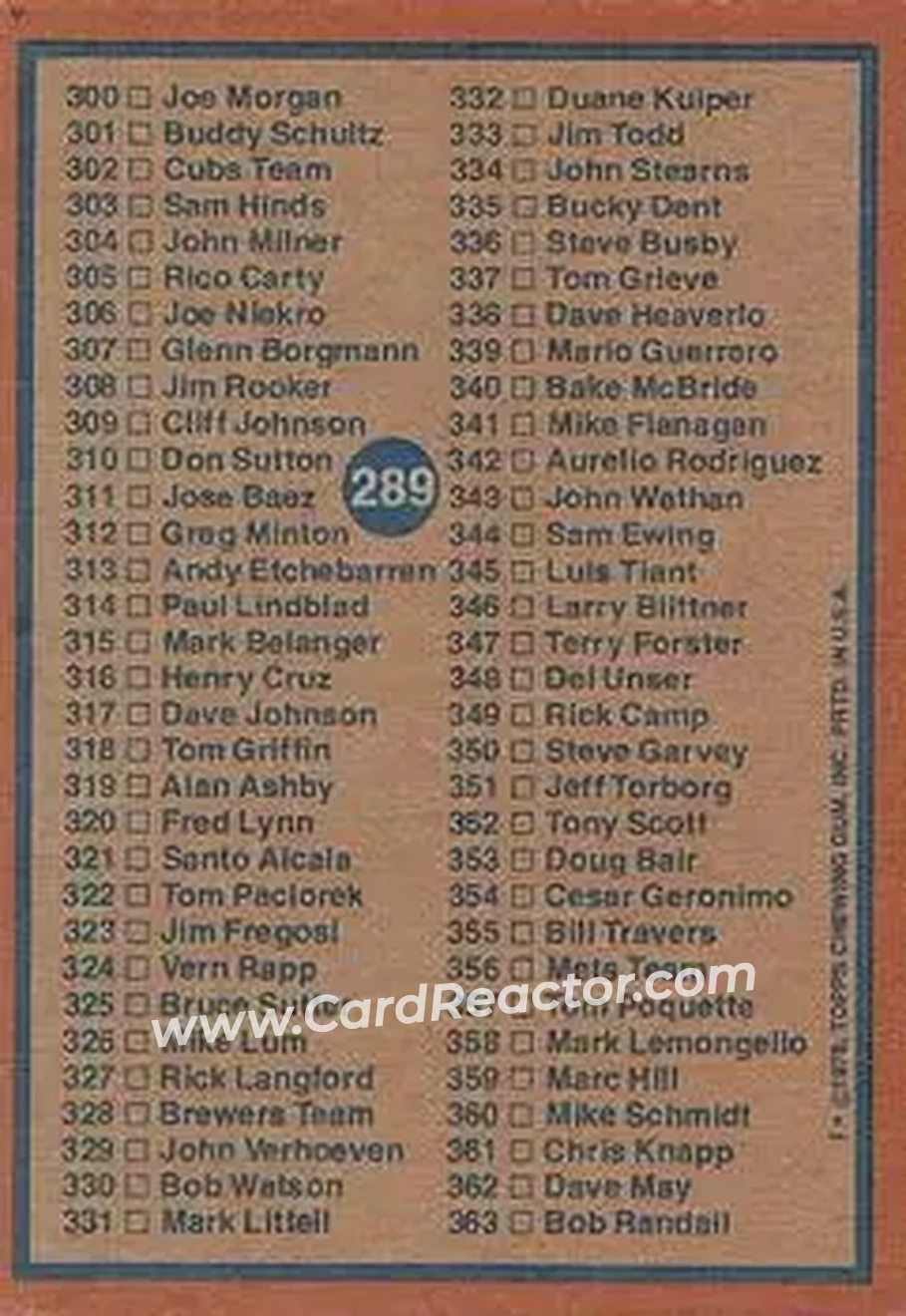 1978 Topps #289 - Card #289