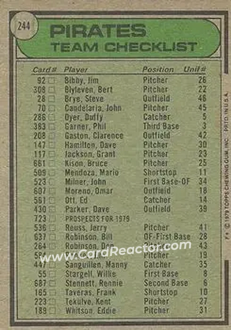 1979 Topps #244 - Card #244 - Pittsburgh Pirates