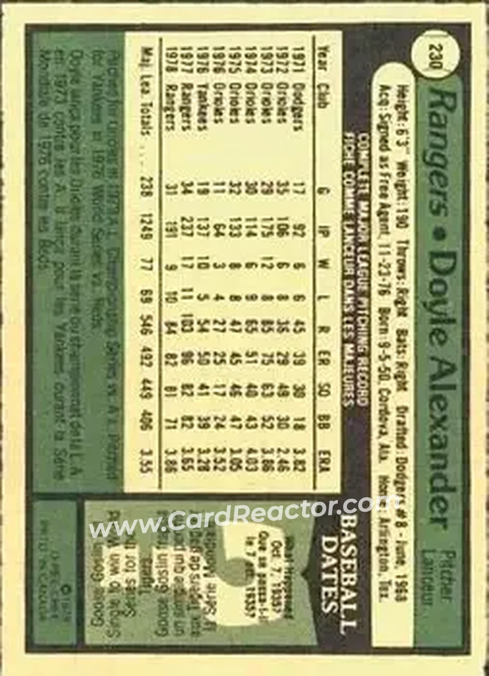 Back of Doyle Alexander