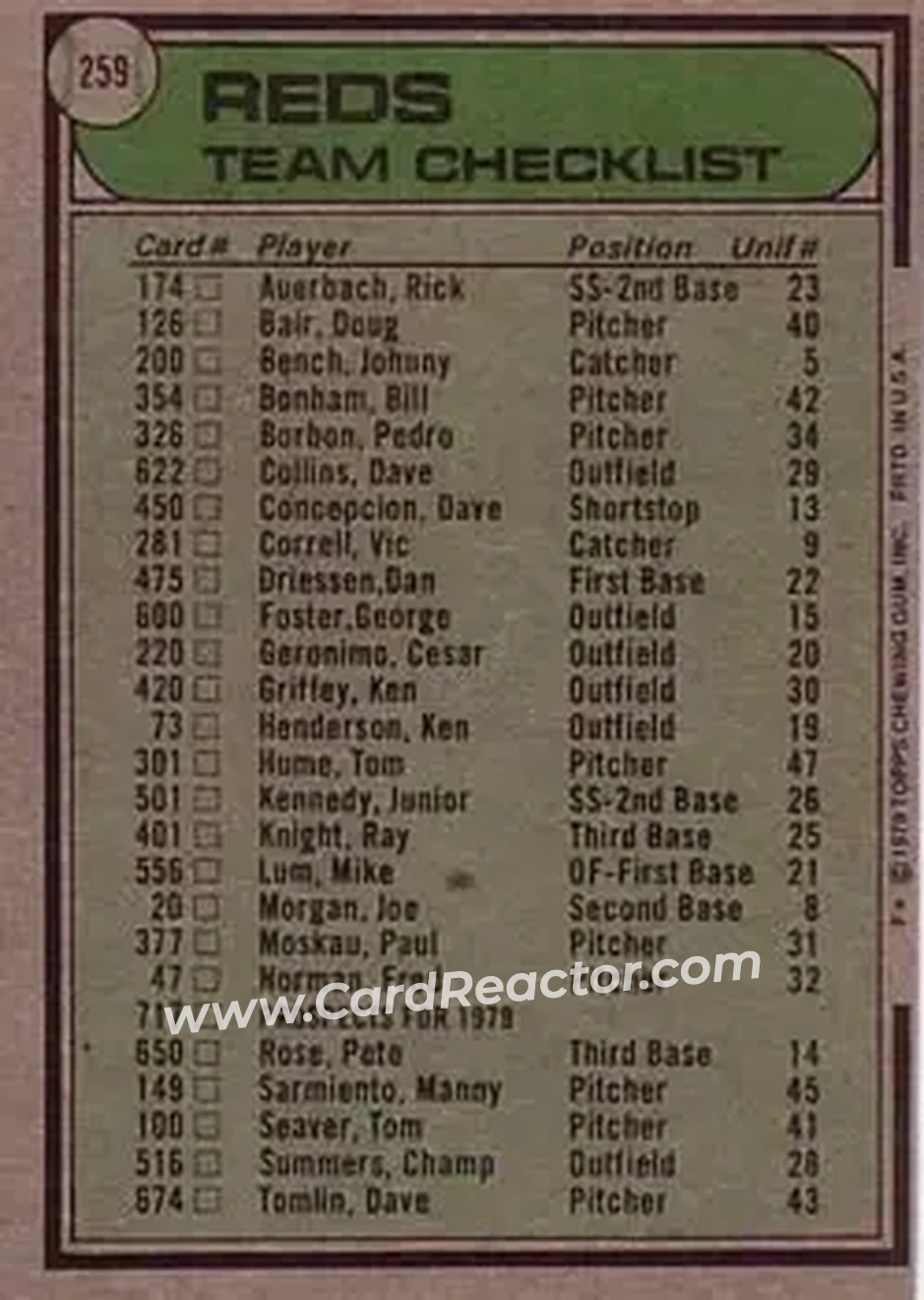 Back of Card #259