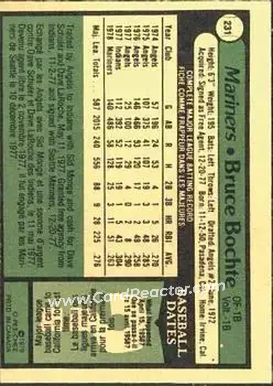 1979 O-Pee-Chee #231 - Bruce Bochte - Seattle Mariners