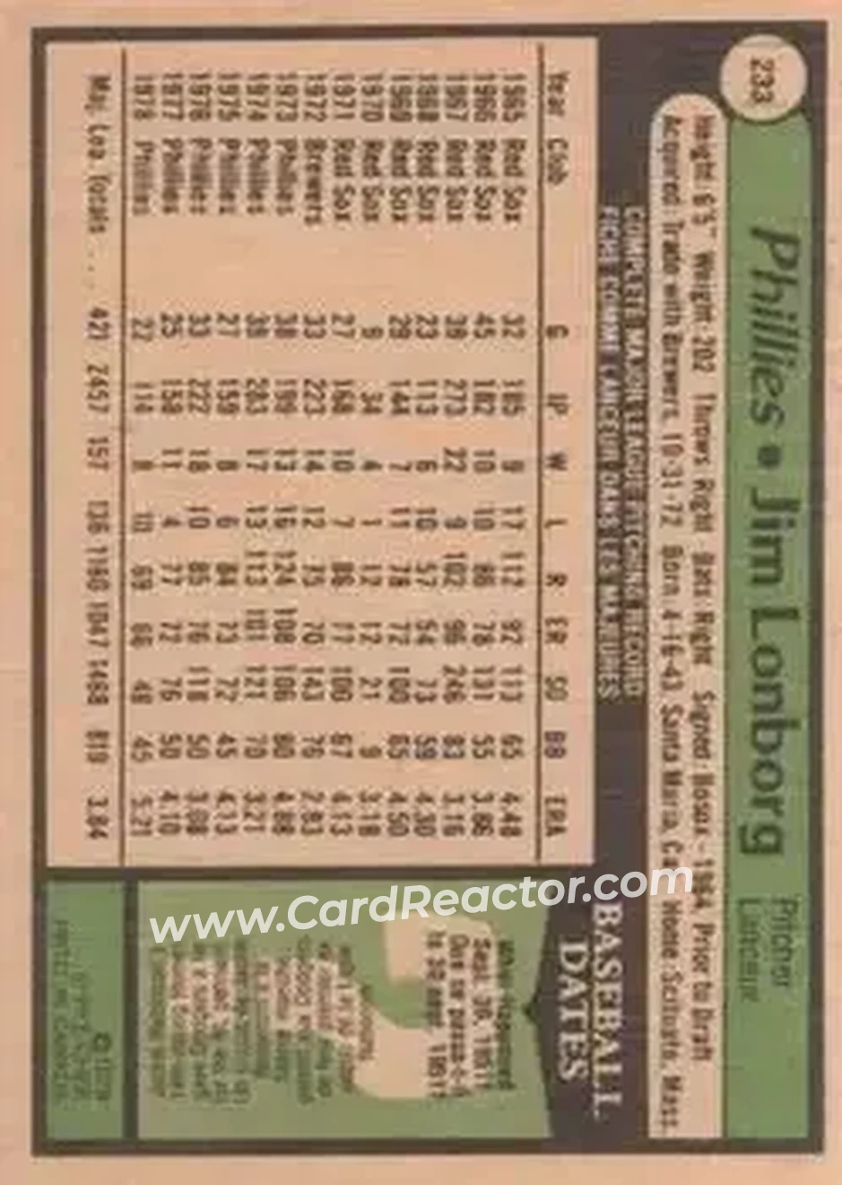 Back of Jim Lonborg
