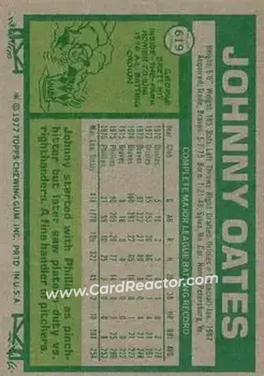 1977 Topps #619 - Johnny Oates - Philadelphia Phillies