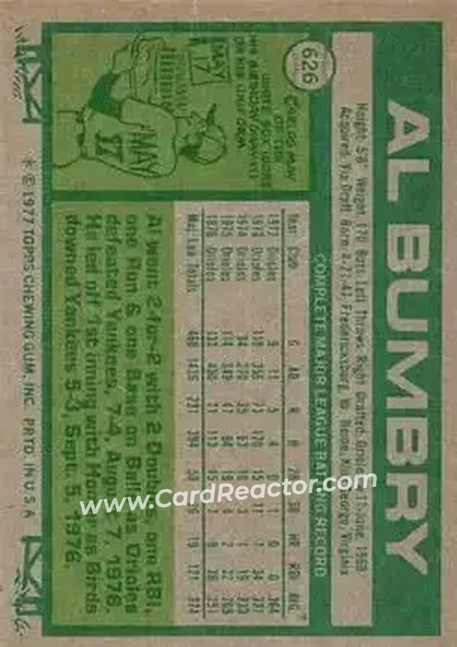 1977 Topps #626 - Al Bumbry - Baltimore Orioles