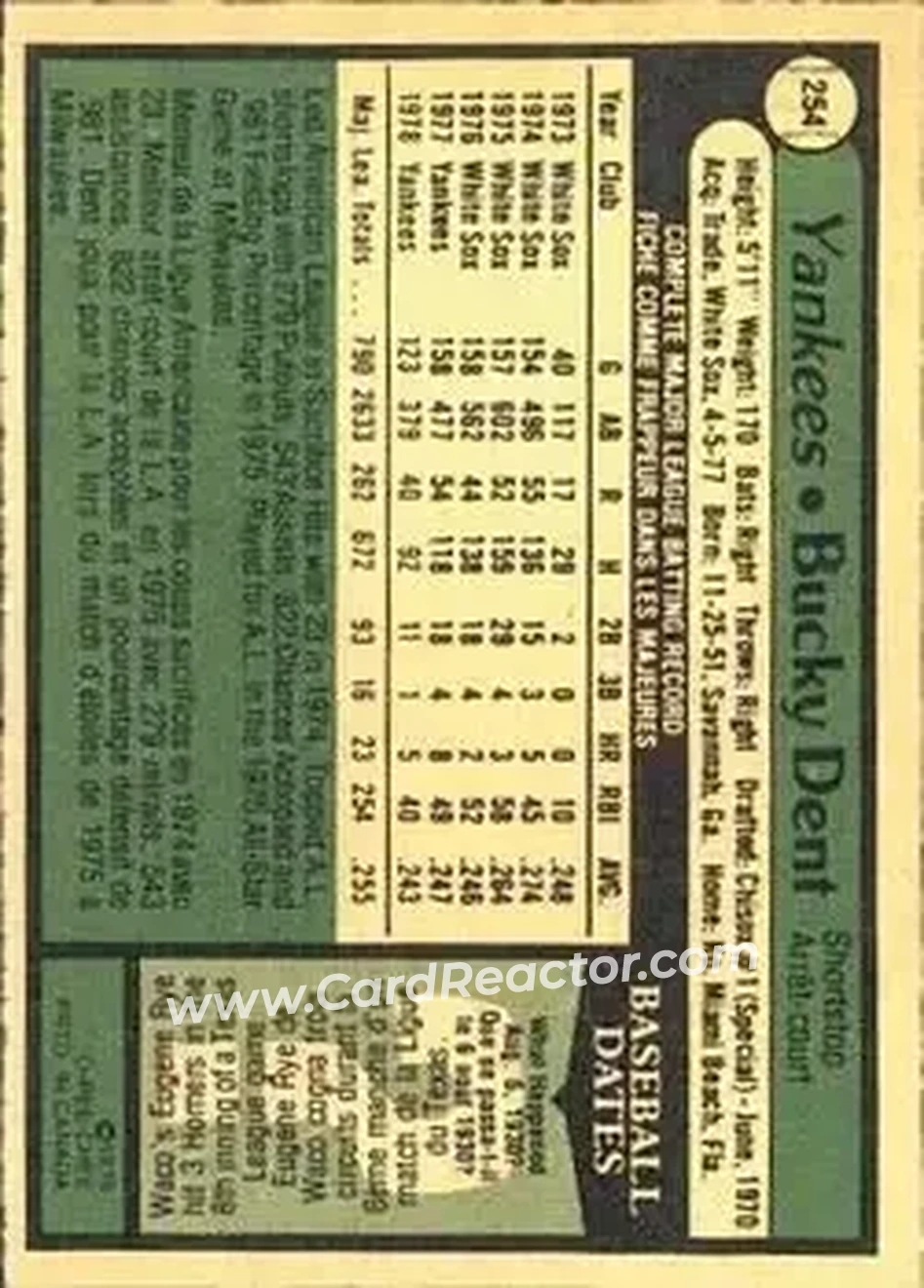Back of Bucky Dent