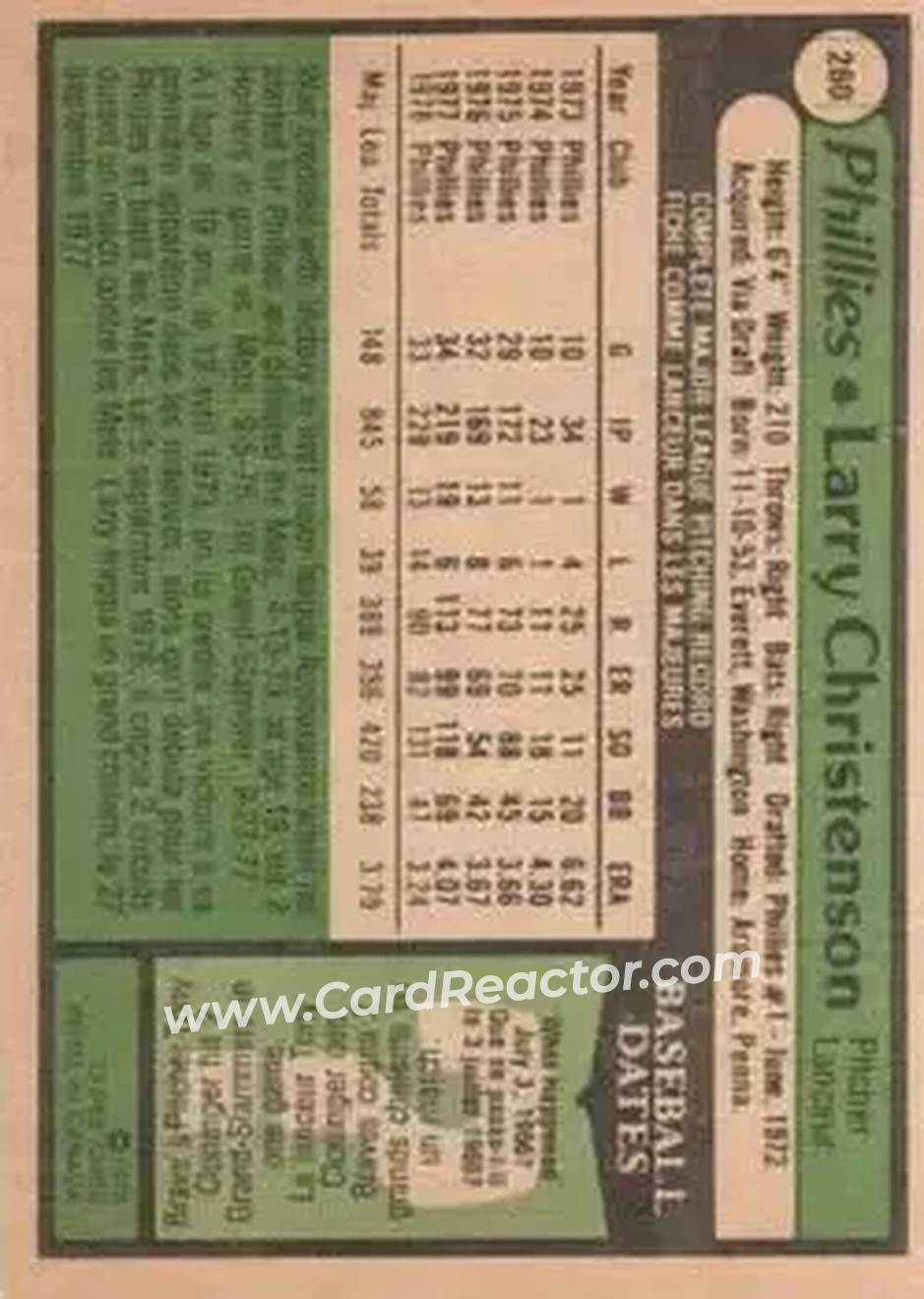 1979 O-Pee-Chee #260 - Larry Christenson - Philadelphia Phillies