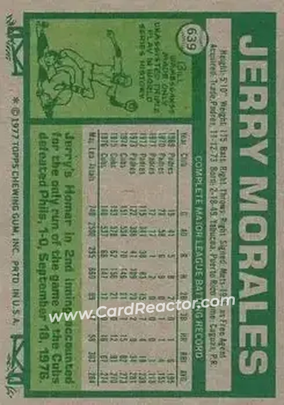 1977 Topps #639 - Jerry Morales - Chicago Cubs
