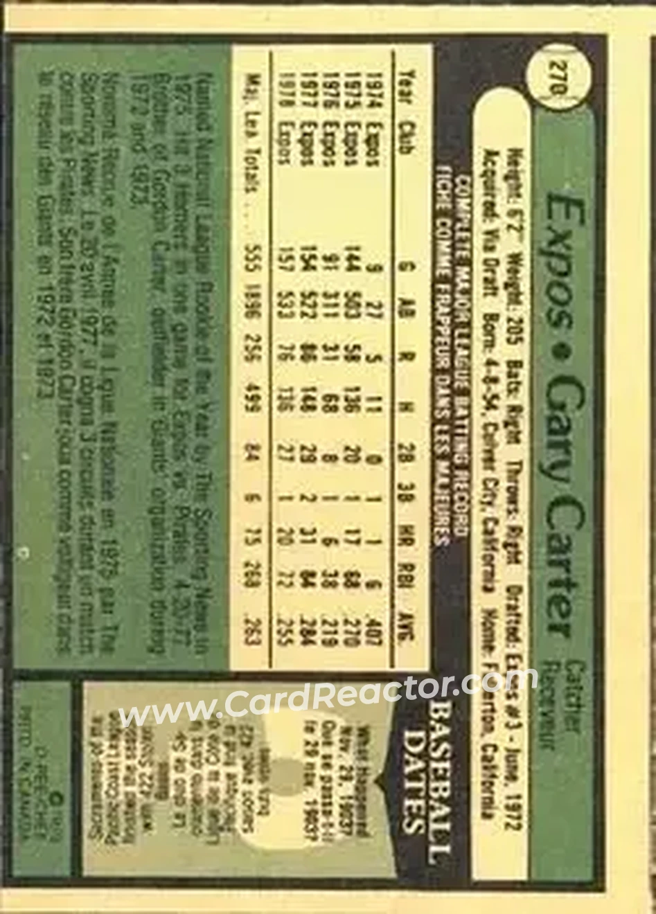 Back of Gary Carter