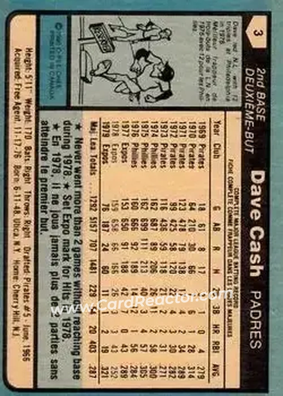 1980 O-Pee-Chee #3 - Dave Cash - San Diego Padres 1980 O-Pee-Chee #3 - Dave Cash - San Diego Padres
