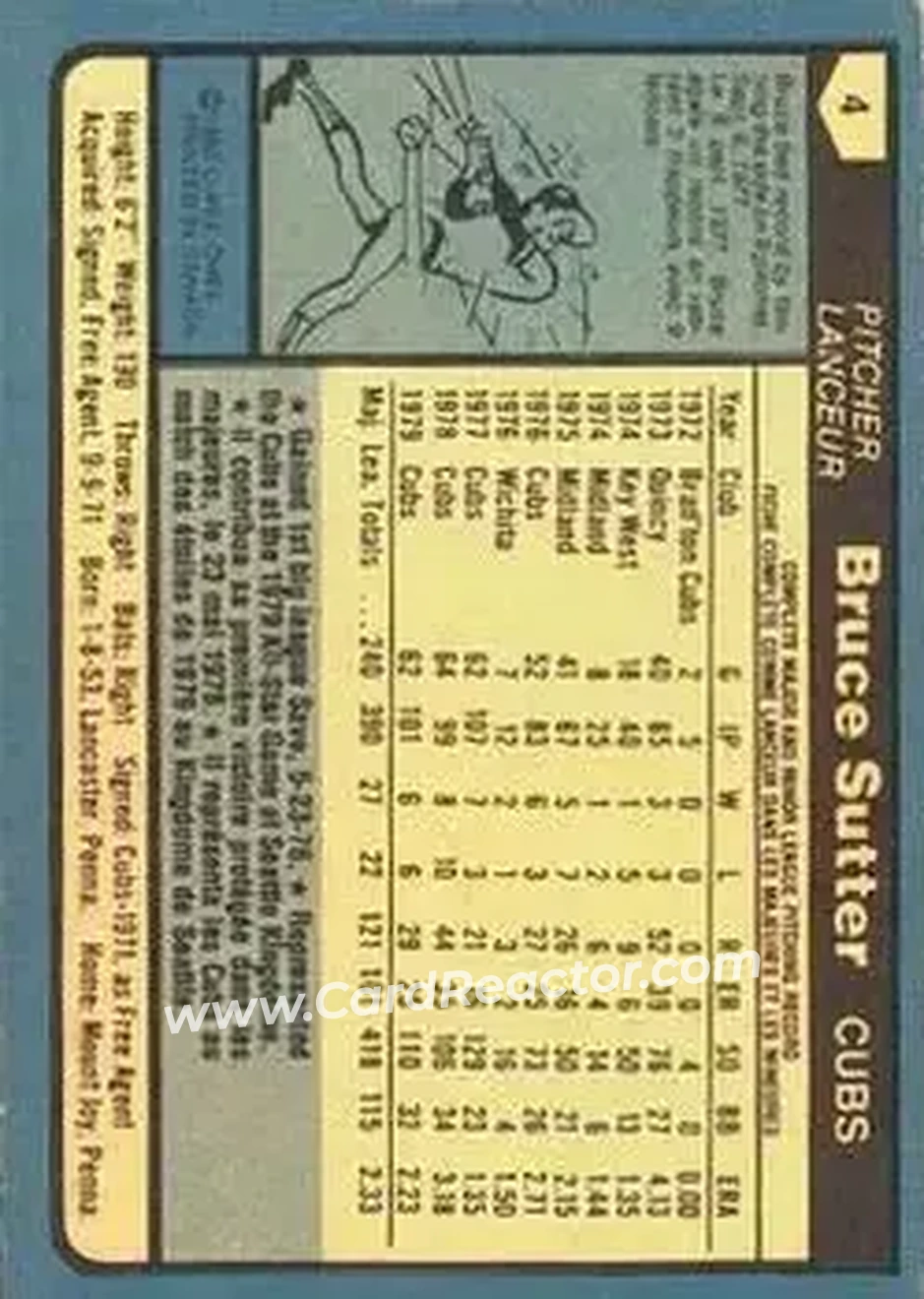 1980 O-Pee-Chee #4 - Bruce Sutter - Chicago Cubs