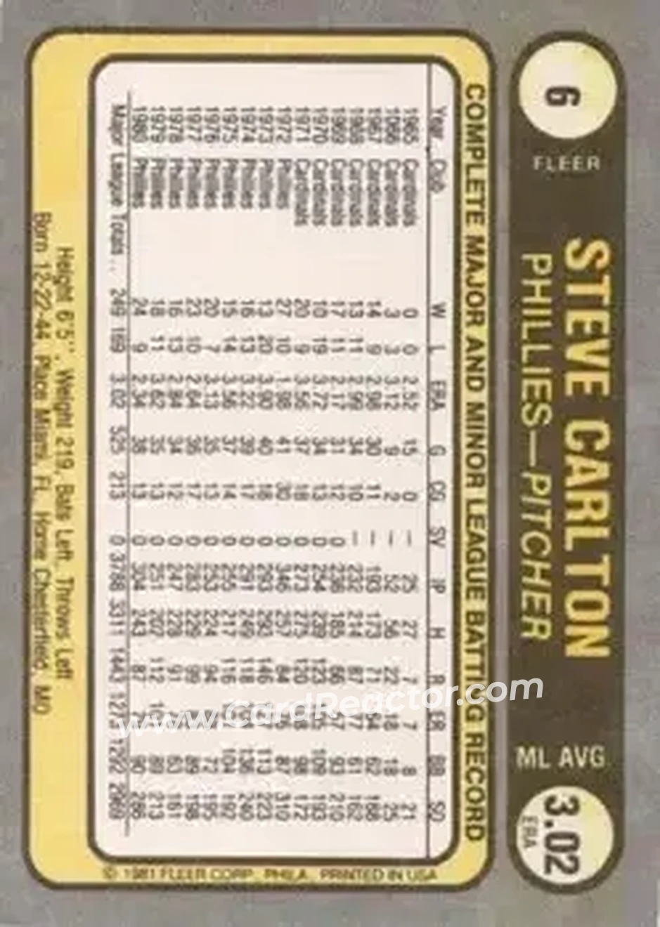 Back of Steve Carlton