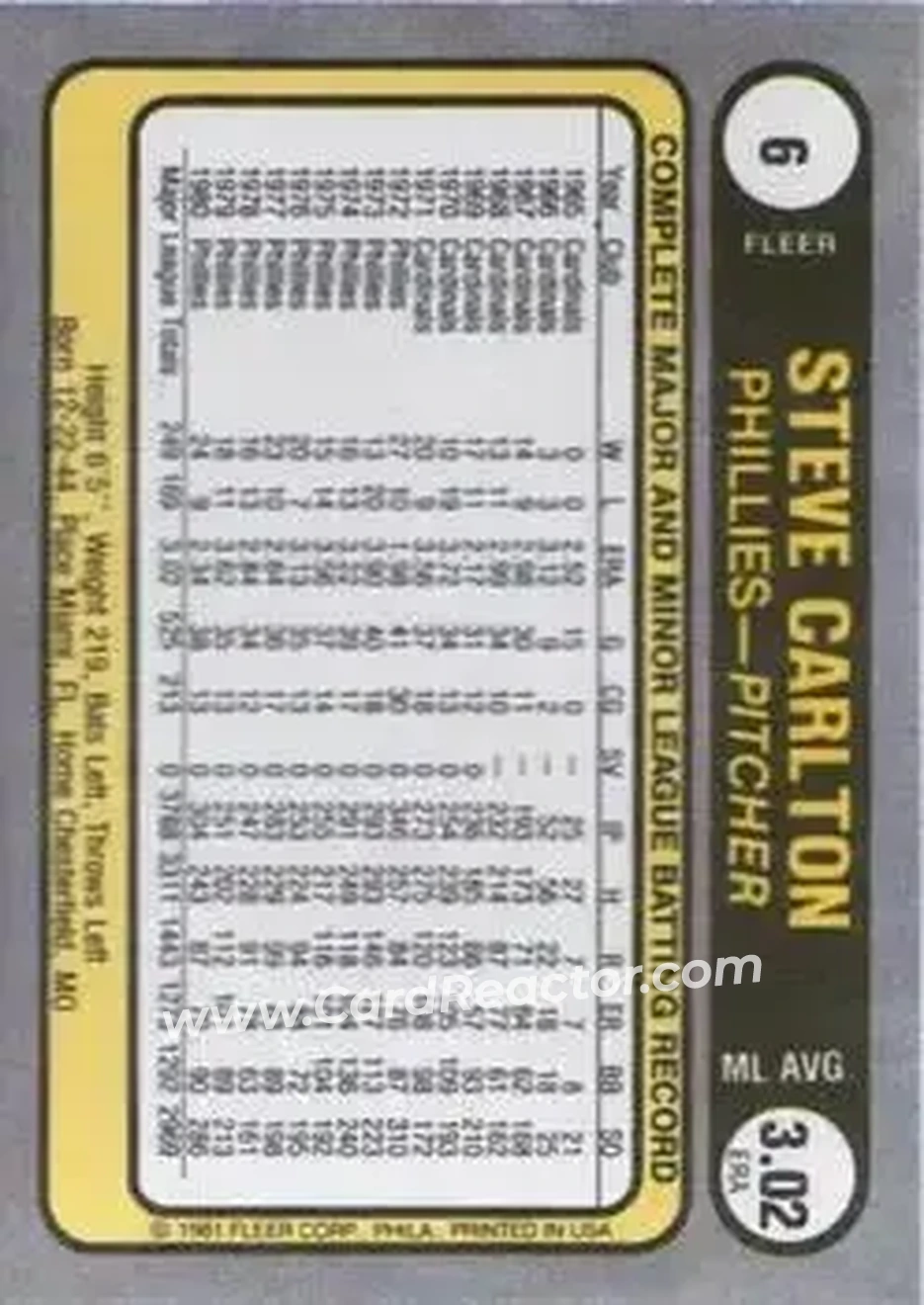 Back of Steve Carlton