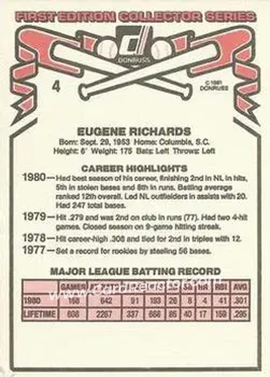 1981 Donruss #4 - Gene Richards - San Diego Padres