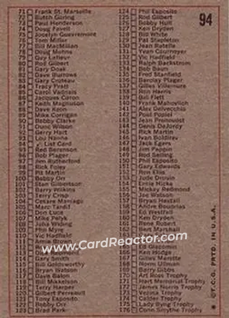 1972-73 Topps #94 - Checklist: 1-176 CL - Back