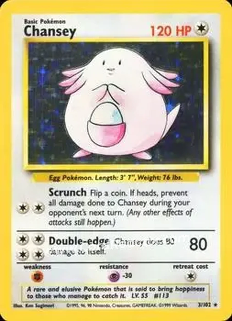 1999 Pokemon Base Set #3/102 - Chansey 1999 Pokemon Base Set #3/102 - Chansey