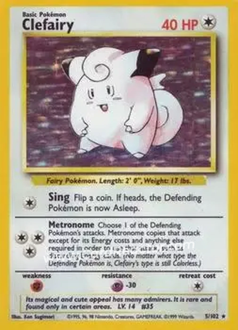1999 Pokemon Base Set #5/102 - Clefairy 1999 Pokemon Base Set #5/102 - Clefairy