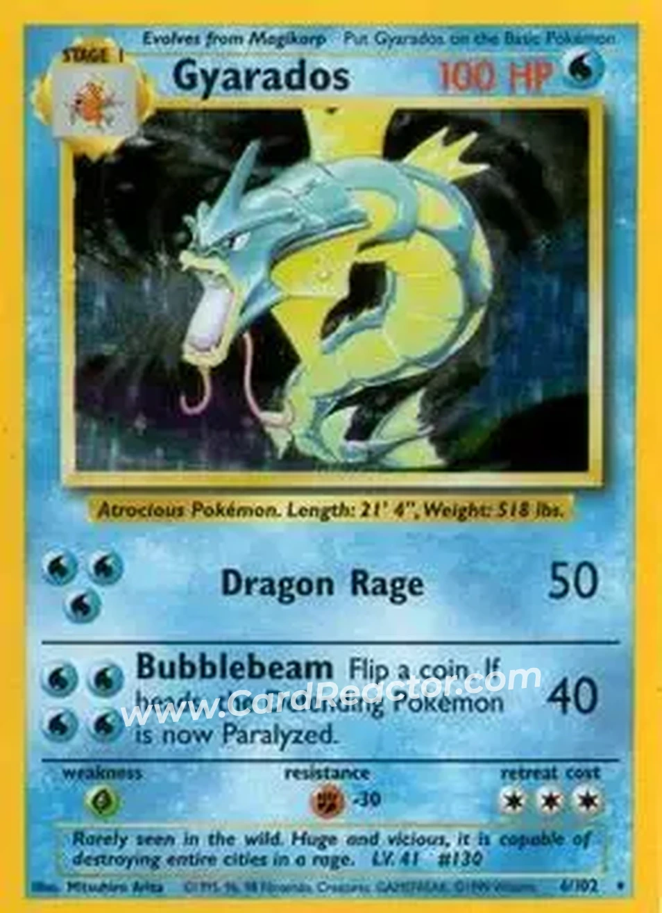 1999 Pokemon Base Set #6/102 - Gyarados