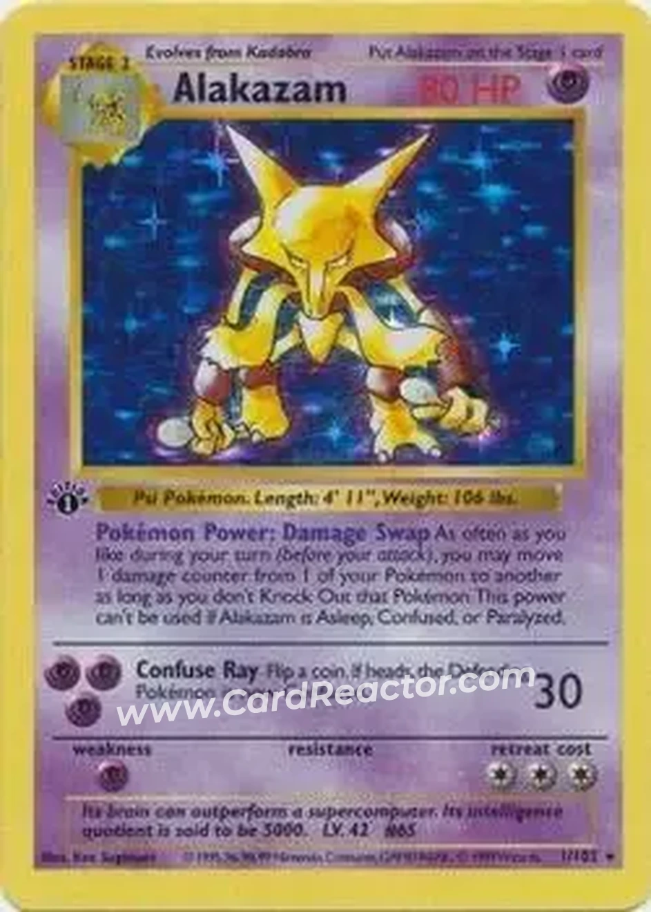1999 Pokemon Base Set 1st Edition #1/102 - Alakazam 1999 Pokemon Base Set 1st Edition #1/102 - Alakazam