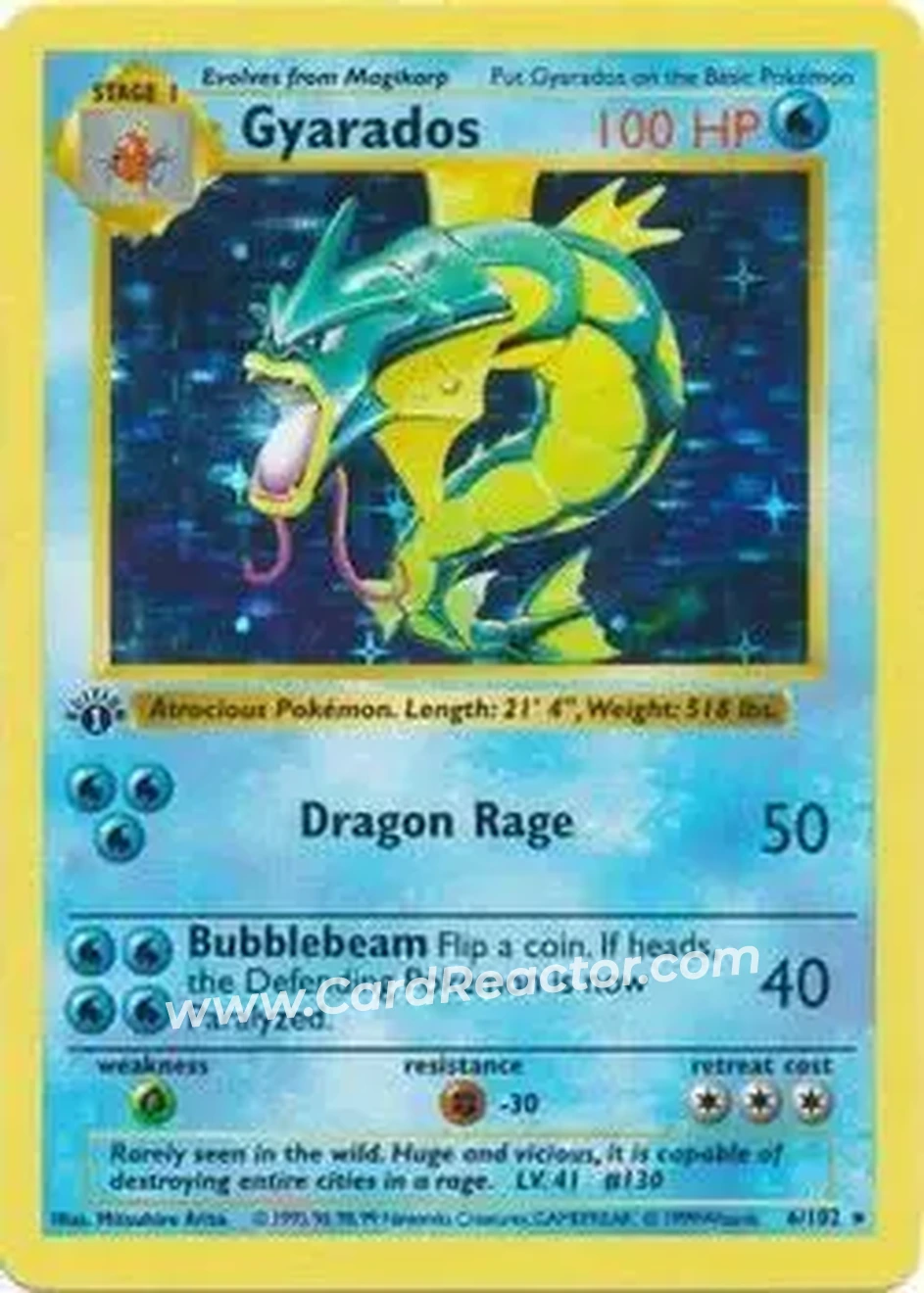 1999 Pokemon Base Set 1st Edition #6/102 - Gyarados 1999 Pokemon Base Set 1st Edition #6/102 - Gyarados