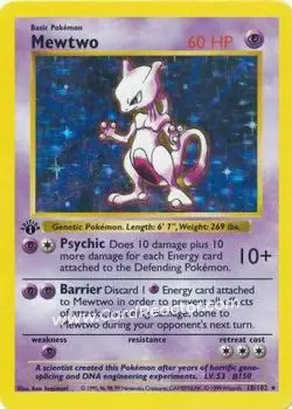 1999 Pokemon Base Set 1st Edition #10/102 - Mewtwo