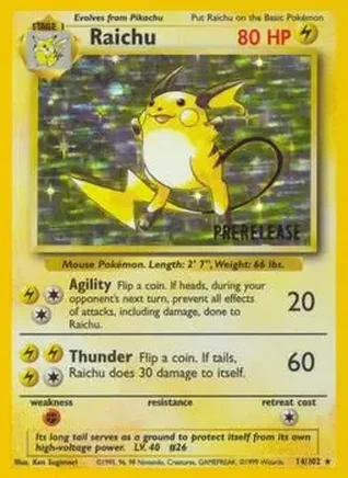 1999 Pokemon Base Set #14/102 - Raichu