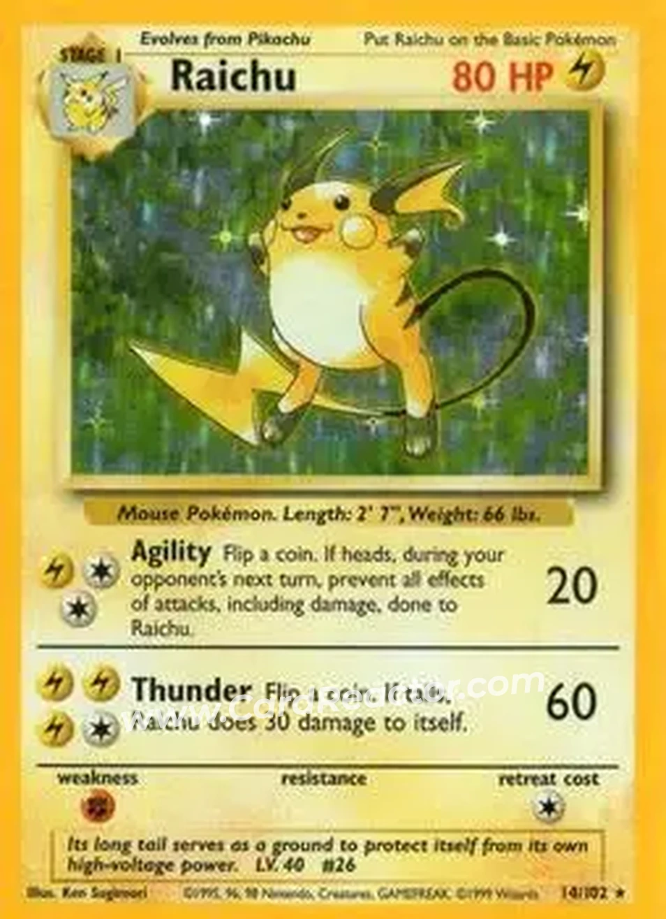 1999 Pokemon Base Set #14/102 - Raichu 1999 Pokemon Base Set #14/102 - Raichu