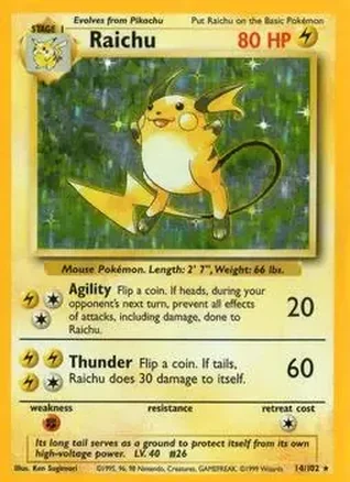 1999 Pokemon Base Set #14/102 - Raichu