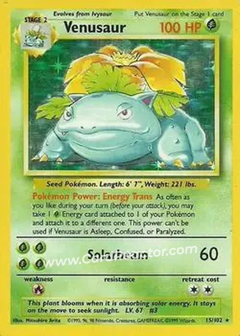 1999 Pokemon Base Set #15/102 - Venusaur 1999 Pokemon Base Set #15/102 - Venusaur