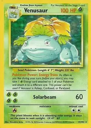 1999 Pokemon Base Set #15/102 - Venusaur 1999 Pokemon Base Set #15/102 - Venusaur