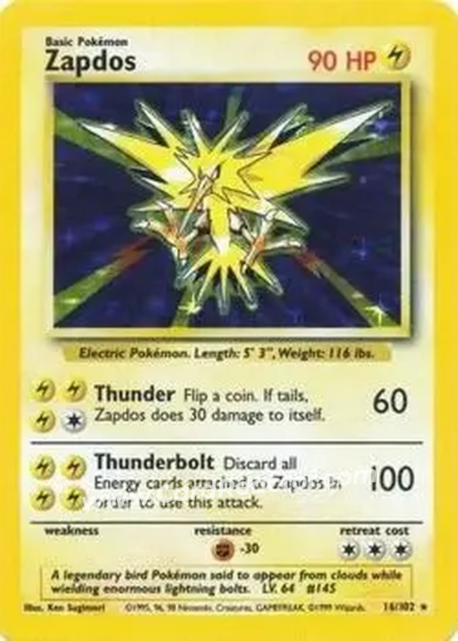 1999 Pokemon Base Set #16/102 - Zapdos