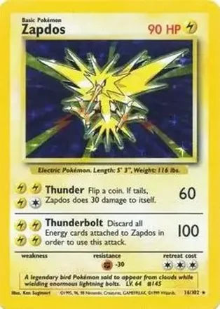 1999 Pokemon Base Set #16/102 - Zapdos